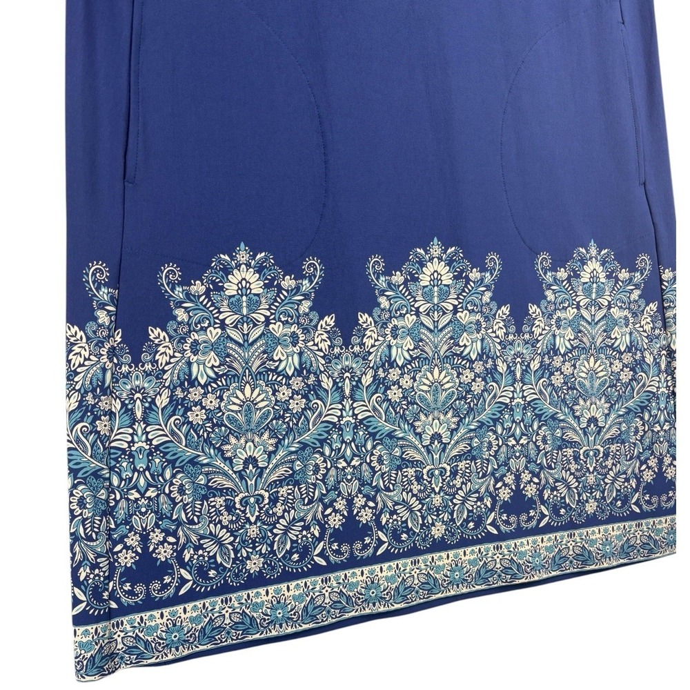 J Jill Wearever Collection Dress M Blue Boho Paisley Border Pockets Stretch Eco - Picture 5 of 10
